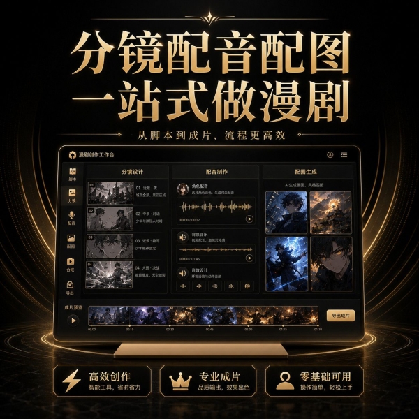 云豆AI漫剧创作工具小说写作AI生图三合一自动分镜配音副业软件