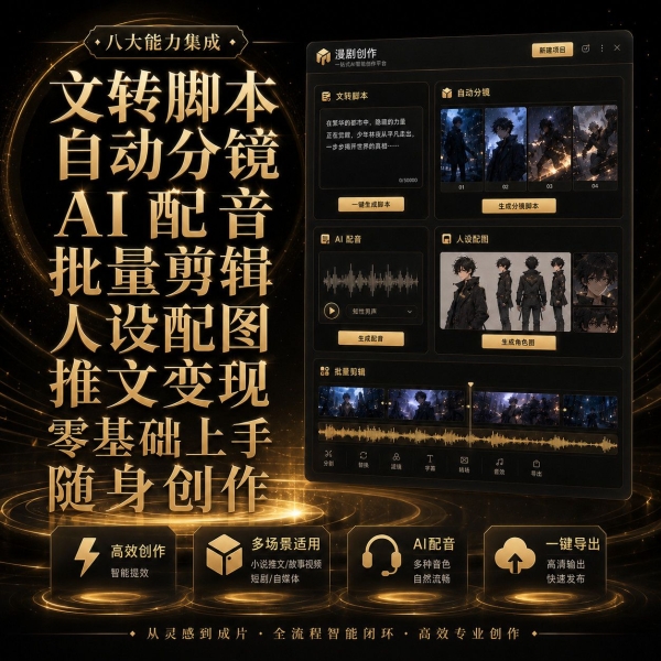 云豆AI漫剧创作工具小说写作AI生图三合一自动分镜配音副业软件
